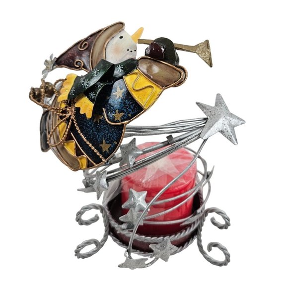 Tin Candle Holder Votive Snowman Horn Stars Twisted Metal Base Christmas Holiday - Picture 2 of 10